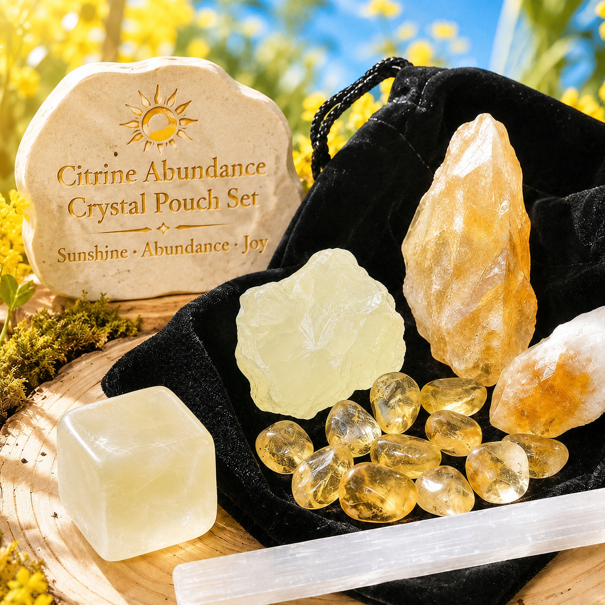 Citrine Bolluk Kristal Kese Seti