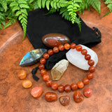 Striped Red Agate Mala Bracelet Harmony Pouch Set