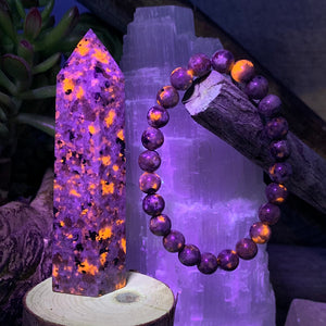 Yooperlite - The Stone that Glows + Mala Bracelet Combo Set